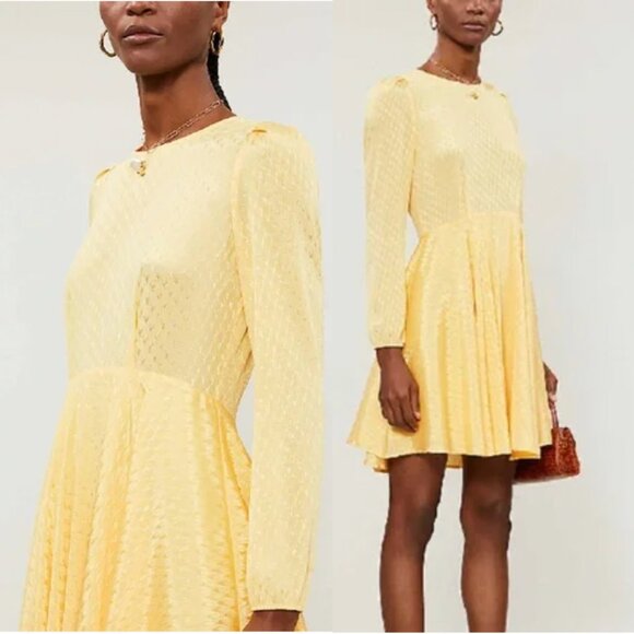 Maje Roseau Yellow Long Sleeve Mini Dress - Picture 1 of 14